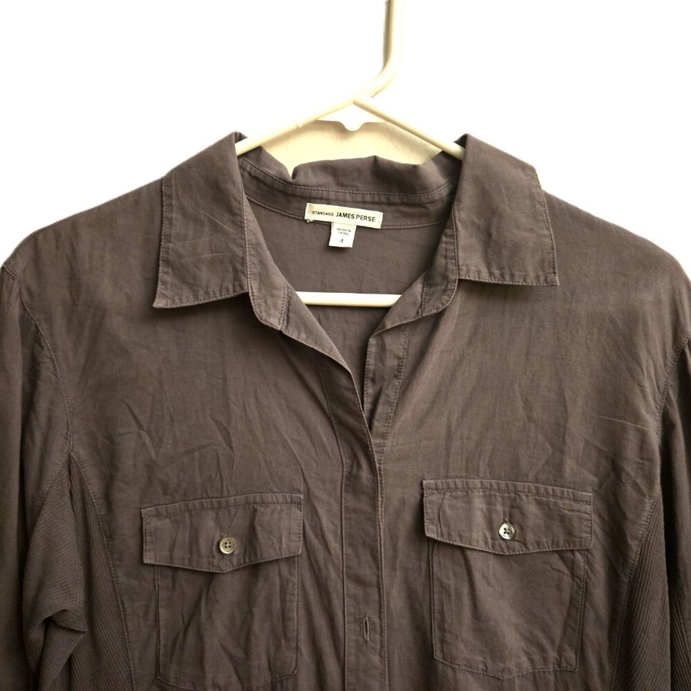 James Perse Los Angeles fitted button down shirt taupe size 4